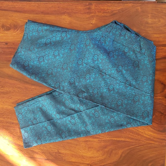 Dana Buchman Pants - Vintage DANA BUCHMAN Teal Blue 100% Silk Jacquard Pants Flat Front